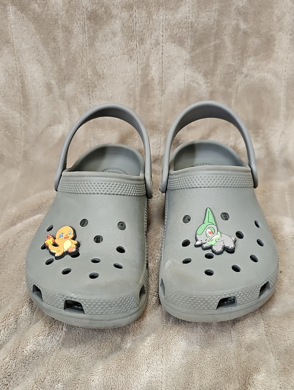 CROCS Kids Gray Slip-On Clogs w Pokemon Charzaed Character Jibbitz Youth Kids